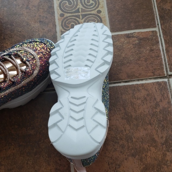 NEW MULTI GLITTER ROSE GOLD METALLIC SNEAKERS SHOE - Picture 7 of 8